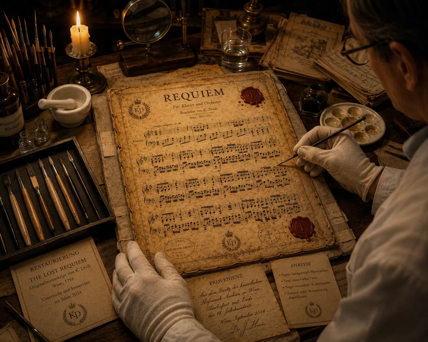 Analysis of the manuscript in the restoration lab